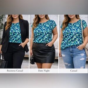 Anne Klein Green and Blue Patterned Blouse